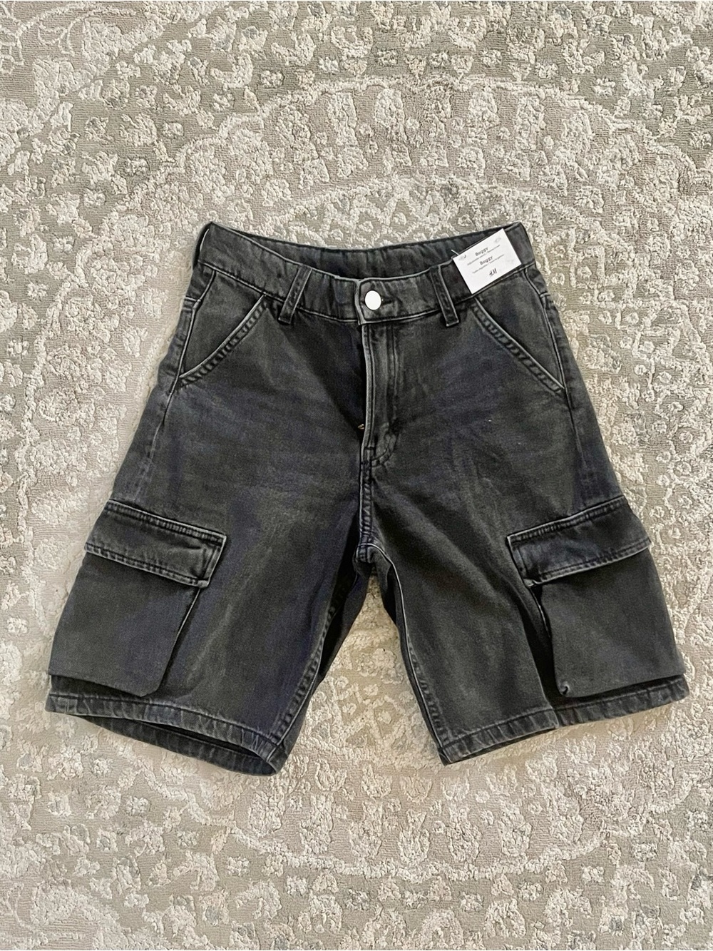 Boys H&M Black Cargo Shorts - Dark Wash Utility Style Sz US 8